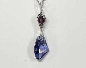 Tanzanite Colored Galactic Crystal Necklace in Sterling Silver