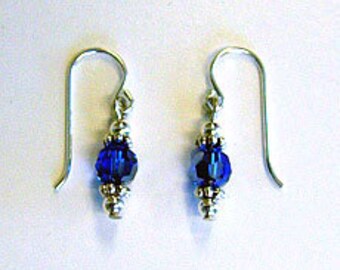 Small Silver and Sapphire Colored Cut Crystal Earrings