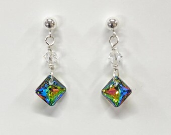 Vitrail Medium Princess Cut Crystals & Sterling Silver Post Earrings.