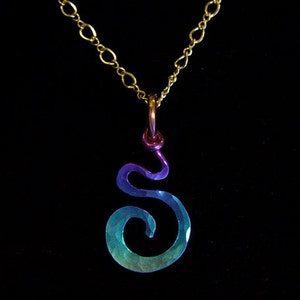 Niobium, Hand Forged and Anodized, Drop Swirl Pendant (Chain included)
