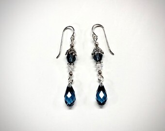 Briolette Cut Crystal Teardrops Wrapped with Sterling Silver and Sterling Silver Ear Wires