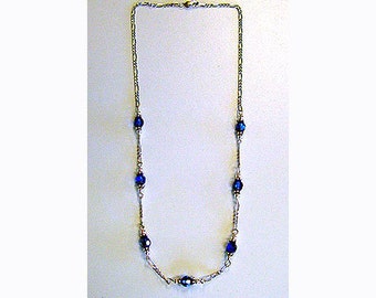 Handcrafted ,Sapphire Colored, Cut Austrian Crystals & Silver Chain Necklace