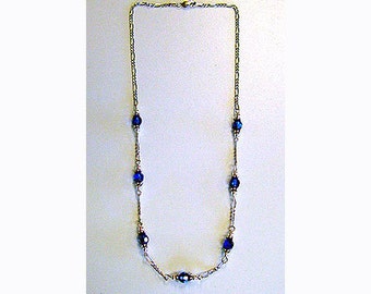 Sapphire Colored Cut Crystals & Silver Chain Necklace