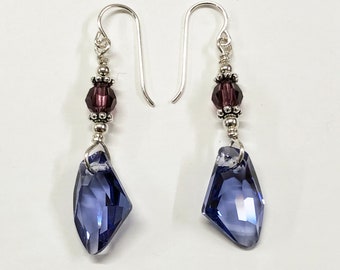 Tanzanite Color Cut Crystal in Sterling Silver Earrings