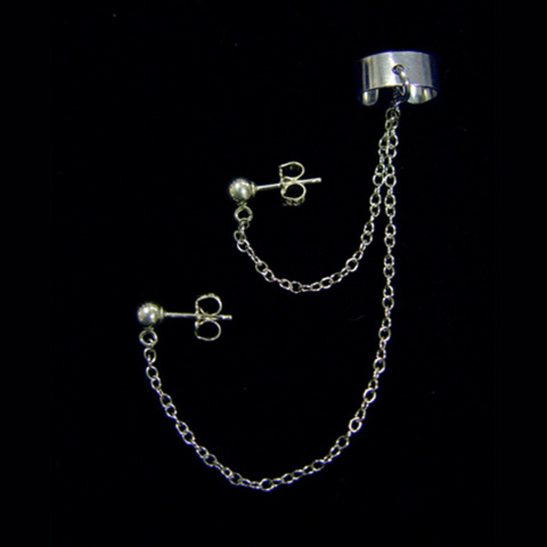 Two Post Chain Silver Ear Cuff - Etsy