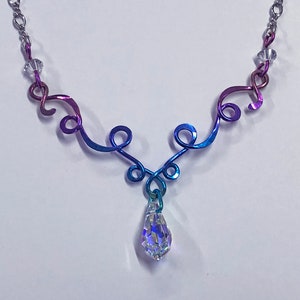 Niobium, Hand Forged and Anodized, Cut Crystal Ribbon Necklace