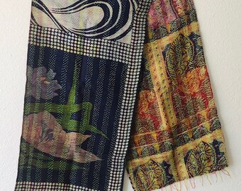 Silk Scarves made from Vintage Silk Sari's and are two sided. Each side is a different design and are quilted with colorful silk threads.