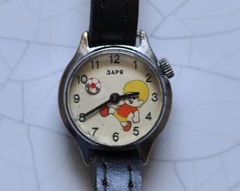 Vintage Zaria Children's Watch: USSR Football Theme, Moving Ball