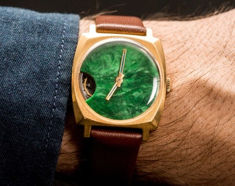 Soviet watch "Pobeda" - Malachite watch - open balance watch