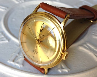 Vintage Poljot Automatic Watch: Gilded USSR Mens Watch, 29 Jewels