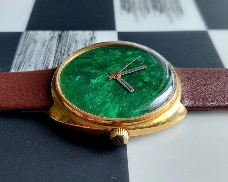 Soviet watch Raketa Malachite watch, Green watch image 4