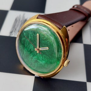 Soviet watch Raketa Malachite watch, Green watch image 6