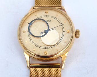 Vintage Raketa Copernicus Watch: Sun Moon Dial, USSR Mechanical Watch