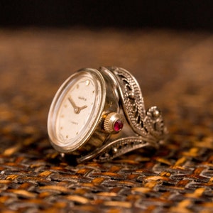 Vintage Ring watch  "Chaika" with ruby stone crown , Vintage Ring watch ,gold plated watch ring ,Womens watch, Mechanical watch