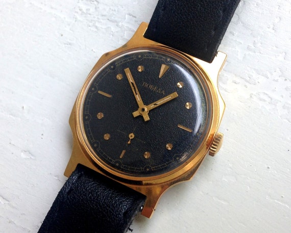 Soviet watch "Pobeda" ,Mens watch, black Watch ,g… - image 1