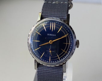 Vintage Pobeda Mechanical Watch: USSR Made, New Strap