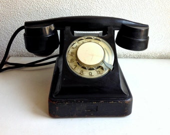 Rotary Phone, Working telephone ,Rotary dial Phone, Soviet Phone ,Black Phone, Vintage Phone, telephone 40s