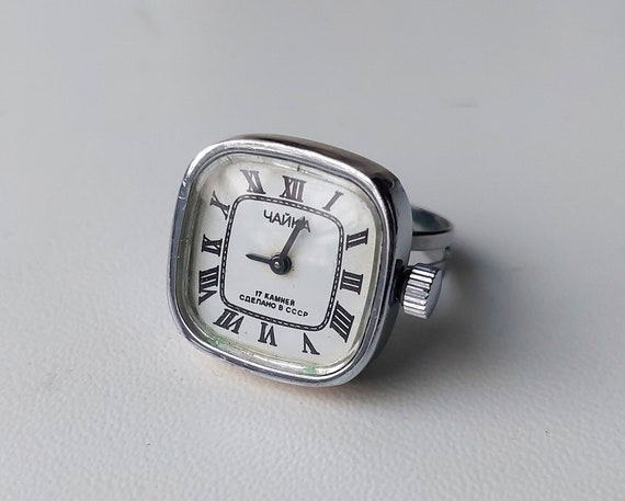 Watch ring "Chaika" ,Soviet watch ,Sterling Silver Ring watch