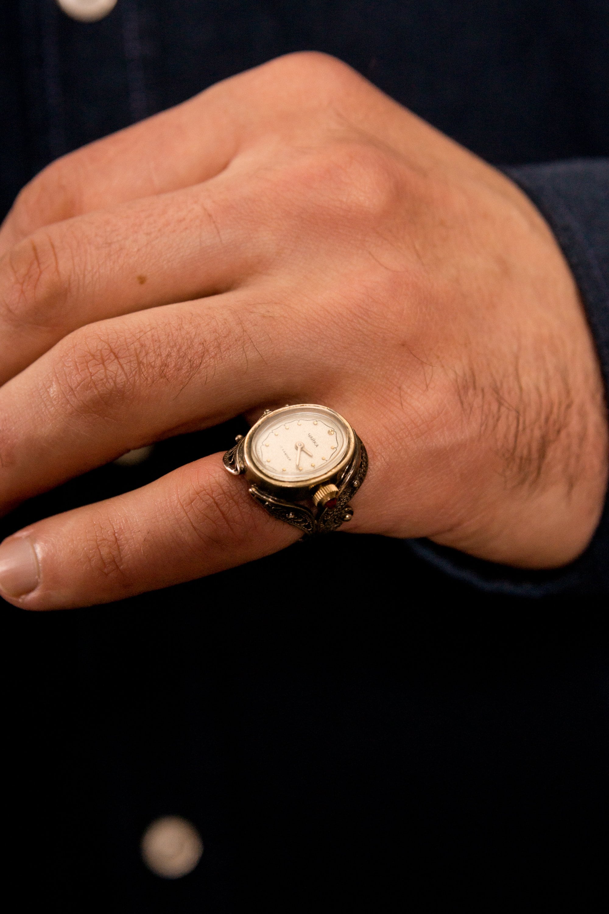 Montre-bague Vintage Chaika URSS - Plaquée Or, 17 Rubis, Mouvement Mécanique Manuel - Taille 57, Occasion