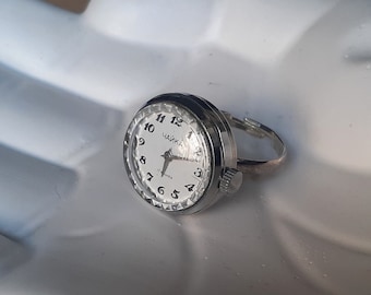 Vintage Chaika Ring: Verstellbares, versilbertes Band