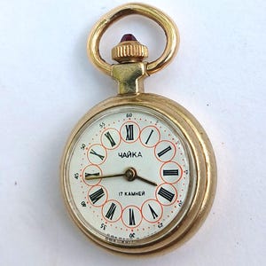 Pendant watch &quot;Chaika&quot;, Gold plated watch with enamel , gold watch ,Womens watch, Mechanical watch