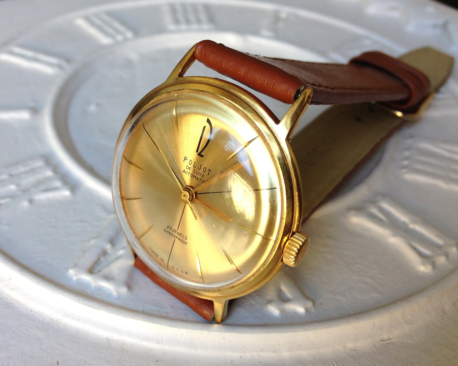 Часы Poljot de Luxe 29 Jewels Soviet Russian Automatic Export позолоченные