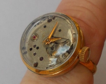Vintage USSR Watch Ring: Silver-Plated Adjustable Band, Size 5.5