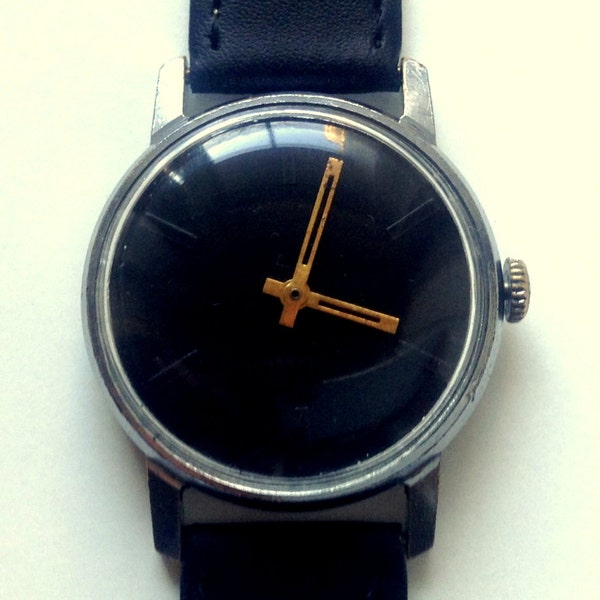 Soviet watch Russian watch Vintage Watch Men watch Mechanical watch - black watch face watch-classic watch- USSR Vintage "Pobeda"