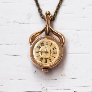 Vintage pendant watch &quot;Chaika&quot;, Gold plated watch with enamel , gold watch ,Womens watch, Mechanical watch