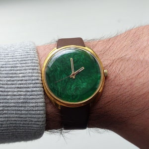 Soviet watch Raketa Malachite watch, Green watch image 3