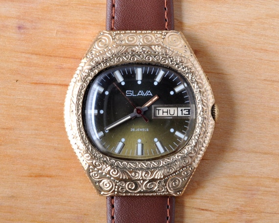 Soviet watch "Slava", Engraved watch, Mens Watch,