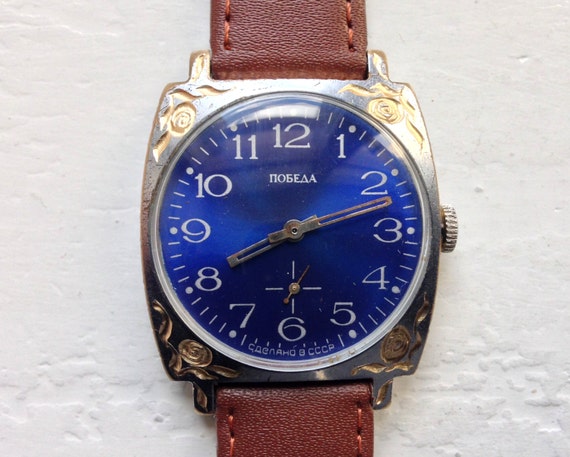 Soviet watch "Pobeda", Engraved watch, Mens Watch,