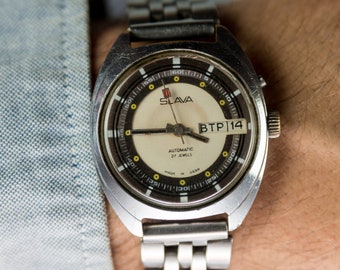 Vintage Slava Automatic Watch: USSR Mens Mechanical Wristwatch