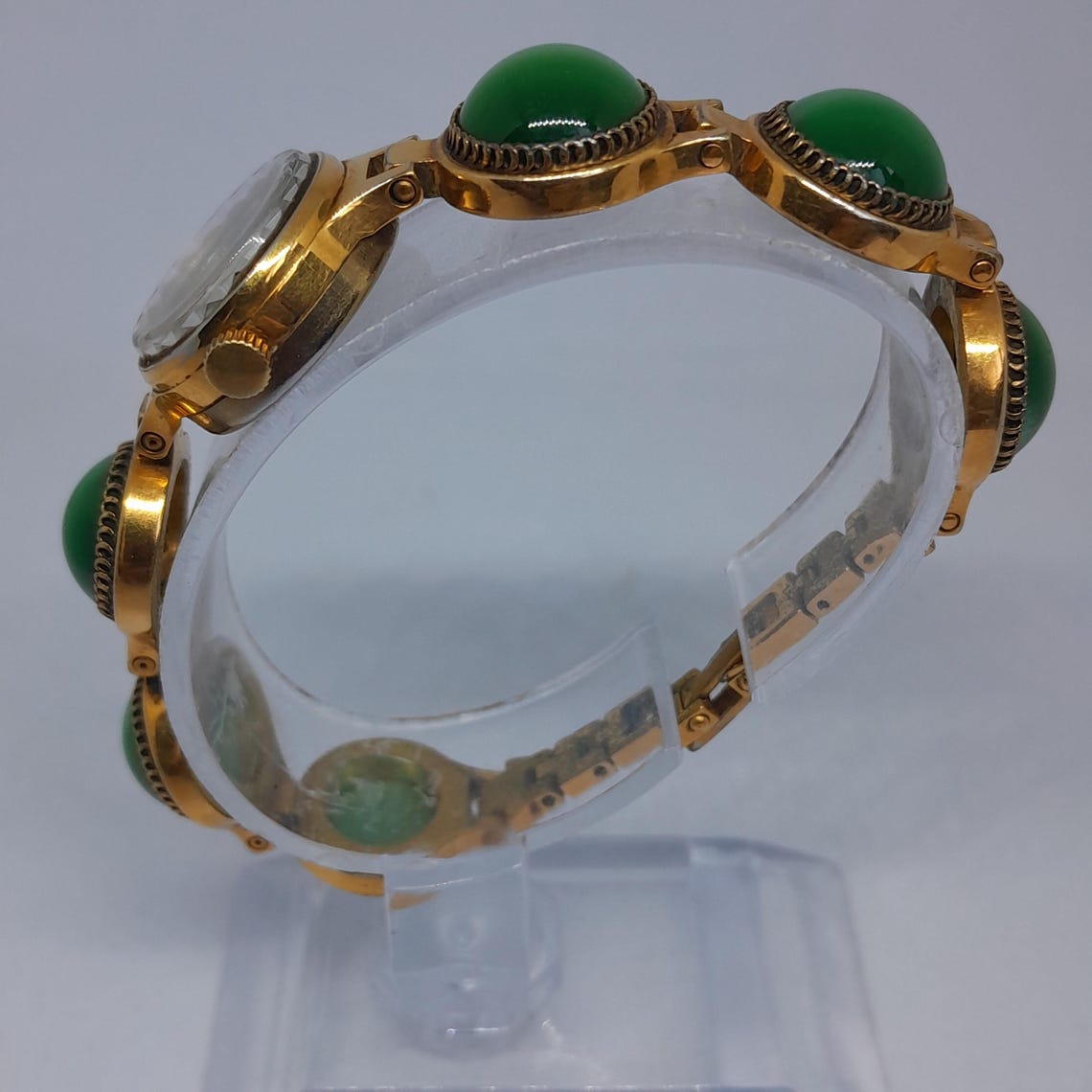 Soviet watch "Chaika" with malachite stones, Vintage Watch, Green watch,Womens watch ,gold watch , Mechanical watch, Christmas Gift WATCH, photo 4 of 5