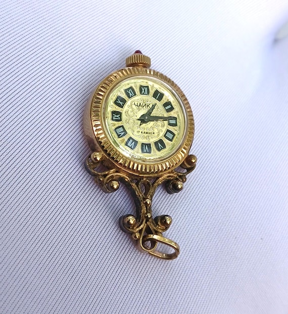 Vintage Chaika pendant watch, vintage gold plated watch, vintage USSR watch Vintage Chaika Gold Plated Watch Pendant – Soviet Era  main image 3