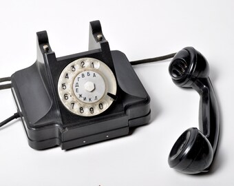 Rotary Phone, Working telephone ,Rotary dial Phone, Soviet Phone ,Black Phone, Vintage Phone, telephone 50s