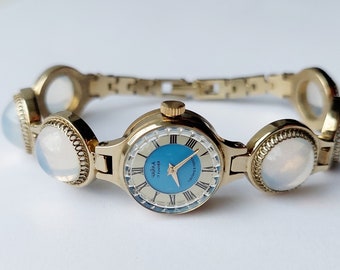 Soviet watch "Chaika" with moonstone , Vintage Watch ,Ukraine watch ,Womens watch ,gold watch , Mechanical watch, Christmas Gift WATCH