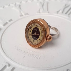 Vintage Chaika Ring Watch: Gold & Silver Plated, Adjustable Band