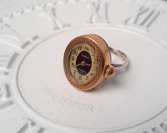 Vintage Chaika Ring Watch: Gold & Silver Plated, Adjustable Band