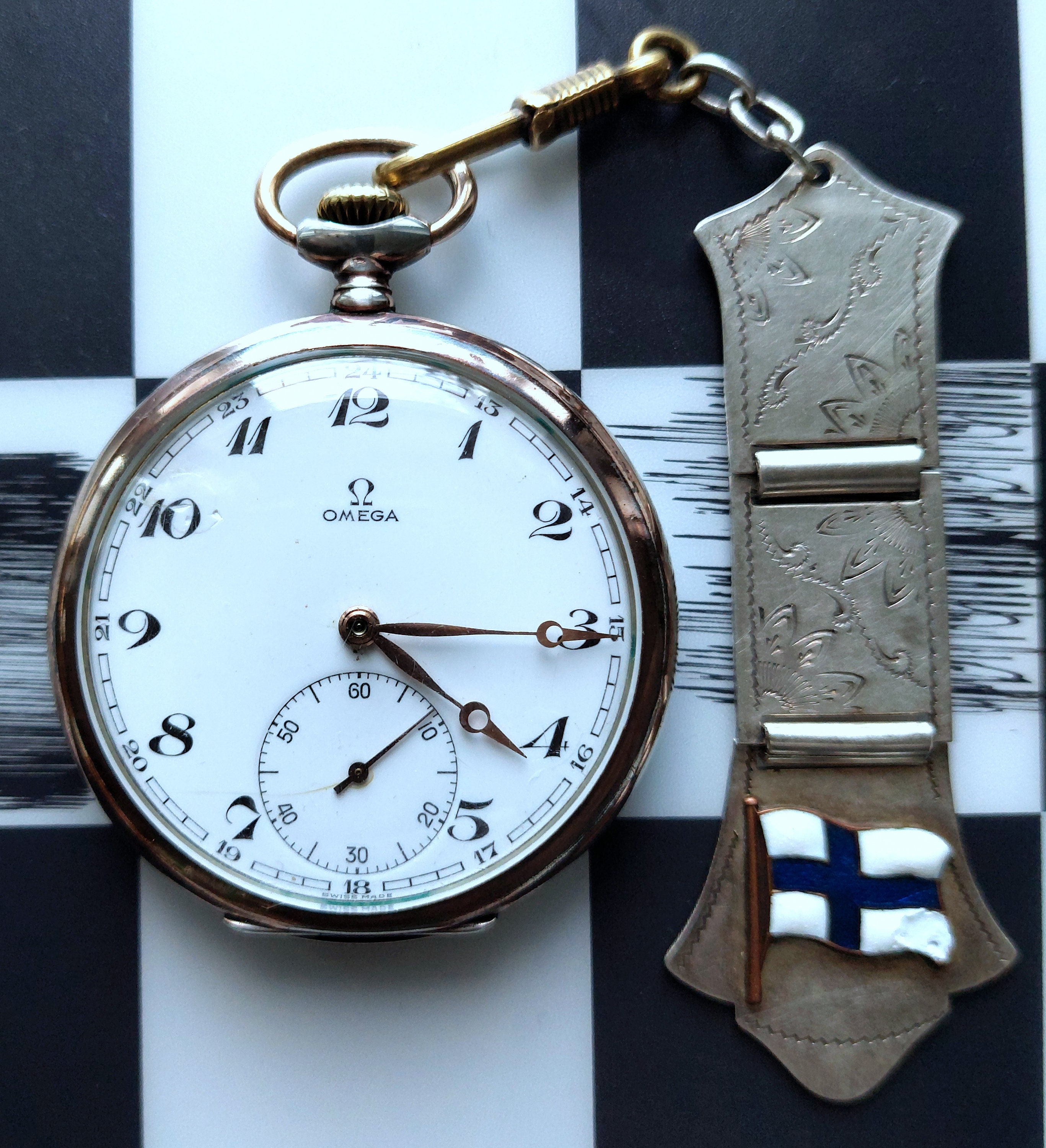 Vintage OMEGA Swiss Pocket Watch: 1952 Silver 800 With Finnish