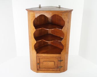 Small Pine Corner Cabinet, Wood Country Storage, Rustic Farmhouse Display Cabinet