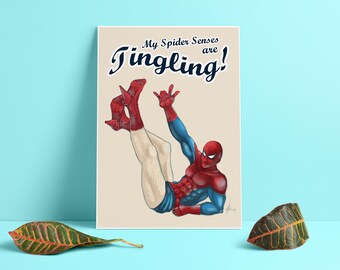 My Spider Senses Are Tingling! - Sexy Spiderman PinUp Drag Artwork Print Giclee Art.