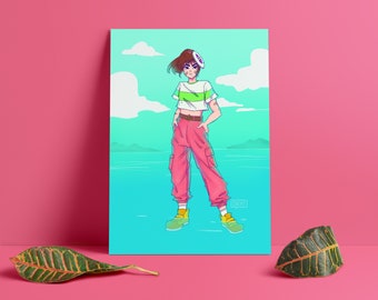 Stylized Chihiro Ghibli A5 and  A4 Giclee Print.