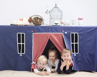 Tablecloth playhouse, Waldorf toys, Montessori toy, Farmhouse style outdoor playhouse, Pretend play card table playhous, playhouse accessory