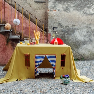 tablecloth playhouse, play tent, party tablecloth, playhouse, outdoor playhouse, indoor playhouse, table decor, kids birthday, kids room