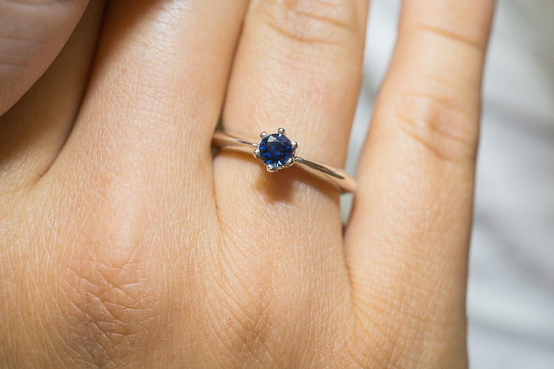 Natural BLUE SAPPHIRE Engagement Ring 14K Gold Sapphire Ring 0,45cts Blue Sapphire Ceylon Sapphire Ring Solitaire Sapphire Ring image 7