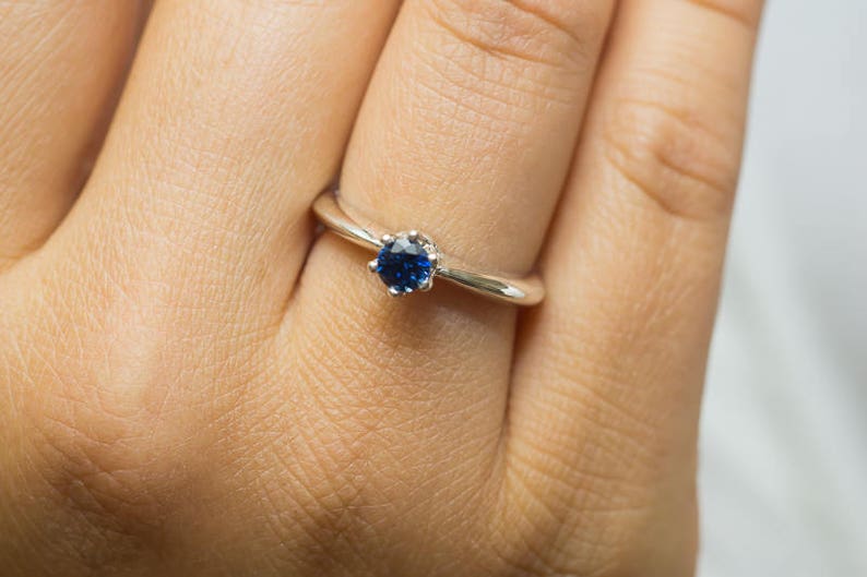 Natural BLUE SAPPHIRE Engagement Ring 14K Gold Sapphire Ring 0,45cts Blue Sapphire Ceylon Sapphire Ring Solitaire Sapphire Ring image 6