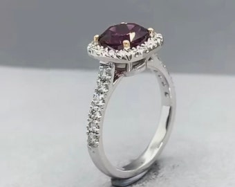 Pink Spinel Ring with Diamonds, Spinel Engagement Ring, Spinel Diamond Ring