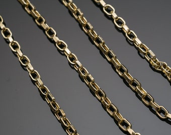 Solid Gold Box Chain Handmade Chain Necklace 20 Inches Chain Yellow Gold Necklace 14K Gold Chain