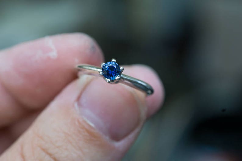 Natural BLUE SAPPHIRE Engagement Ring 14K Gold Sapphire Ring 0,45cts Blue Sapphire Ceylon Sapphire Ring Solitaire Sapphire Ring image 9